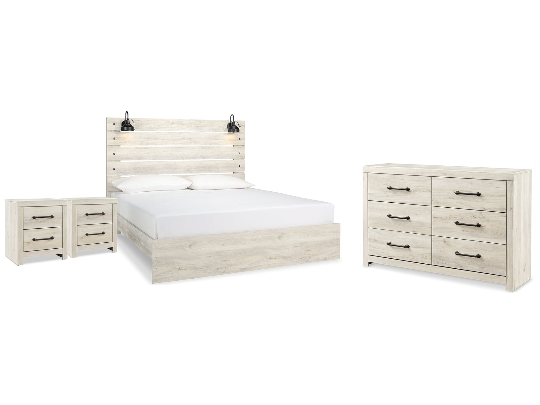 Cambeck Whitewash King Panel Bedroom Set with Dresser and 2 Nightstands - Ornate Home