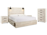 Cambeck Whitewash King Panel Bedroom Set with Storage, Chest and 2 Nightstands - Ornate Home
