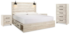 Cambeck Whitewash King Panel Bedroom Set with Storage, Chest and 2 Nightstands - Ornate Home
