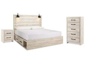 Cambeck Whitewash King Panel Bedroom Set with Storage, Chest and Nightstand (Online Special Price) - Ornate Home