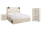 Cambeck Whitewash King Panel Bedroom Set with Storage, Chest and Nightstand - Ornate Home