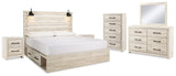 Cambeck Whitewash King Panel Bedroom Set with Storage, Dresser, Mirror, Chest and 2 Nightstands (Online Special Price) - Ornate Home