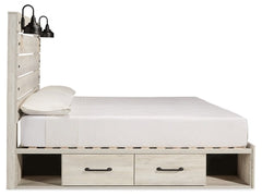 Cambeck Whitewash King Panel Bedroom Set with Storage, Dresser, Mirror, Chest and 2 Nightstands - Ornate Home