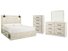 Cambeck Whitewash King Panel Bedroom Set with Storage, Dresser, Mirror and Chest - Ornate Home
