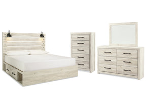 Cambeck Whitewash King Panel Bedroom Set with Storage, Dresser, Mirror and Chest - Ornate Home