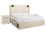 Cambeck Whitewash King Panel Bedroom Set with Storage and 2 Nightstands - Ornate Home