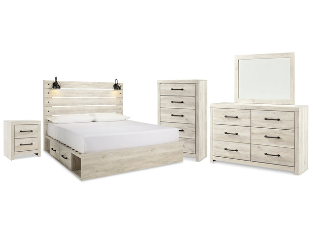Cambeck Whitewash King Panel Storage Bed, Dresser, Mirror, Chest and Nightstand - Ornate Home