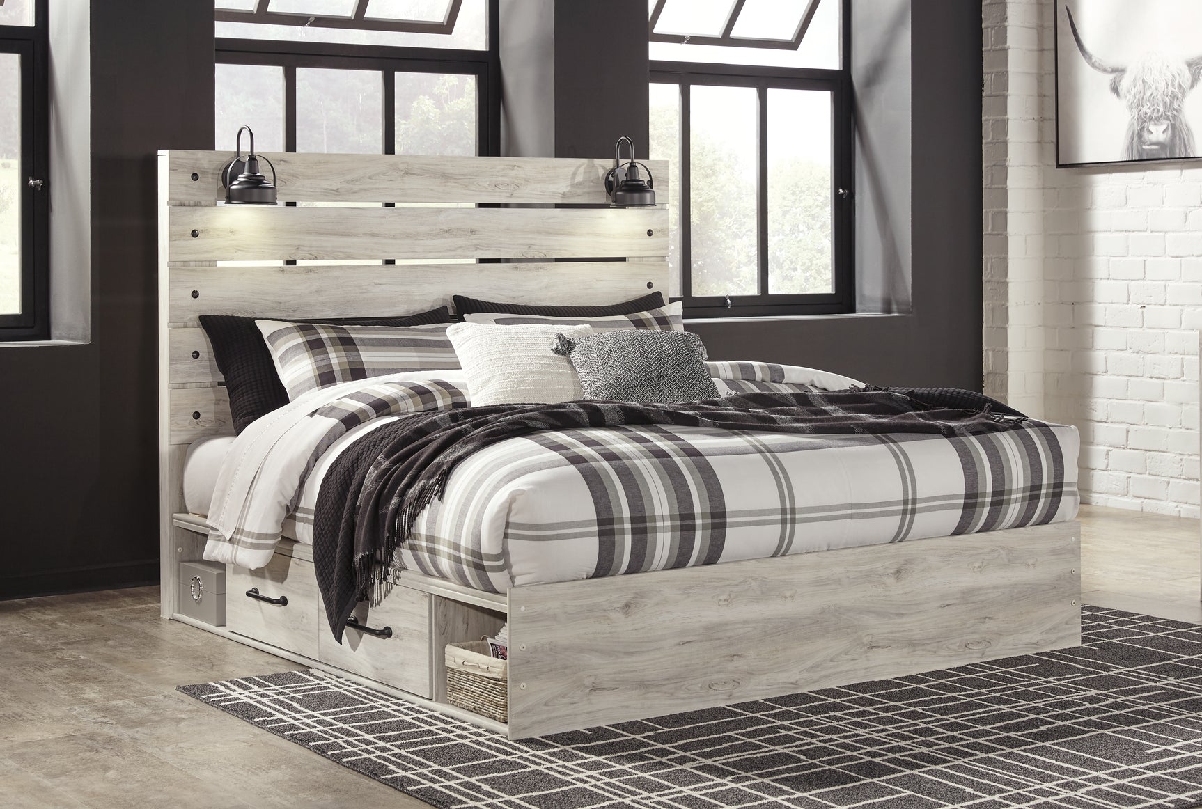 Cambeck Whitewash King Panel Storage Bed, Dresser, Mirror, Chest and Nightstand - Ornate Home