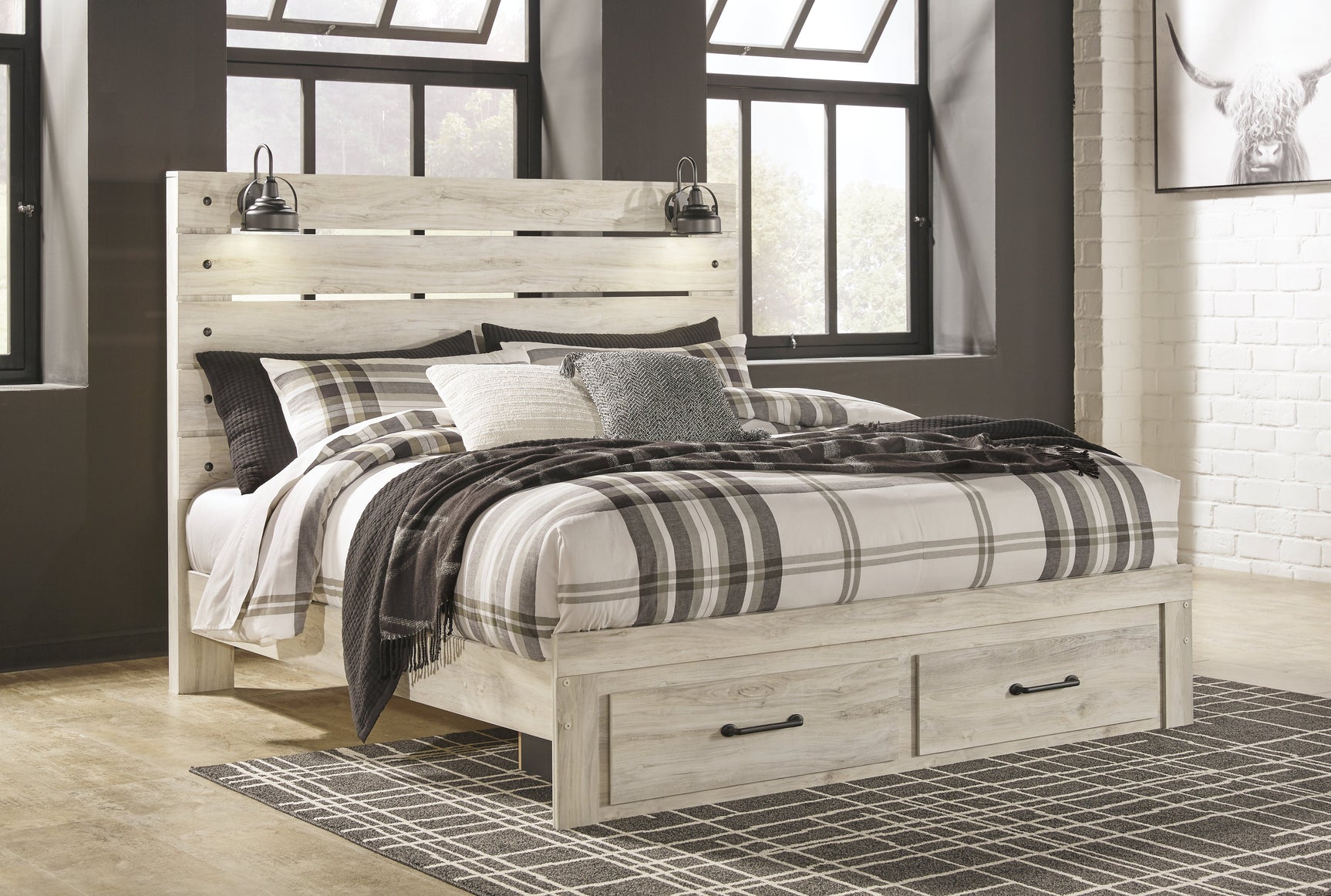 Cambeck Whitewash King Panel Storage Bed, Dresser, Mirror and Nightstand (Online Special Price) - Ornate Home