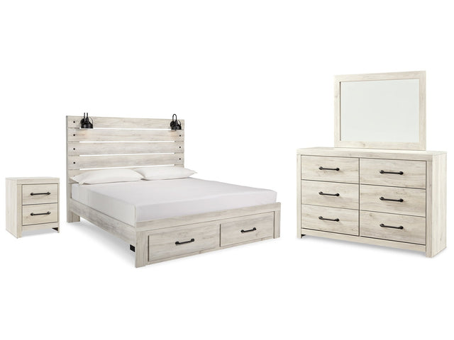 Cambeck Whitewash King Panel Storage Bed, Dresser, Mirror and Nightstand - Ornate Home