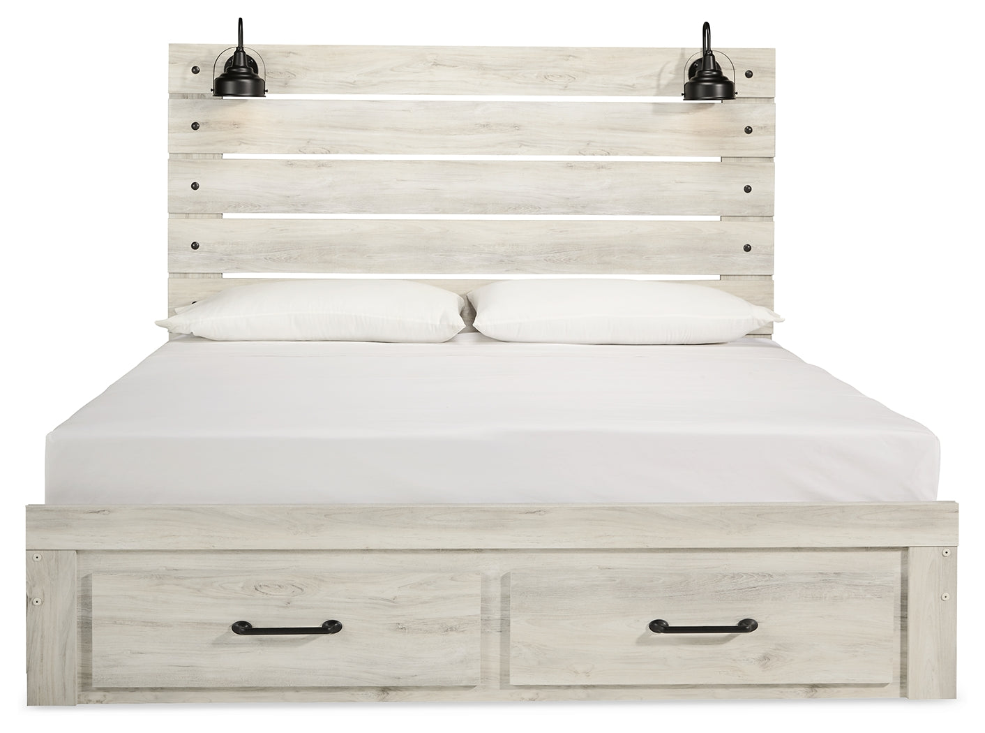 Cambeck Whitewash King Panel Storage Bed, Dresser, Mirror and Nightstand - Ornate Home