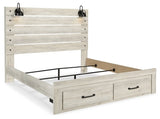 Cambeck Whitewash King Panel Storage Bedroom Set with Dresser, Mirror, Chest and 2 Nightstands (Online Special Price) - Ornate Home