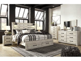 Cambeck Whitewash King Panel Storage Bedroom Set with Dresser, Mirror, Chest and 2 Nightstands - Ornate Home