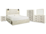 Cambeck Whitewash King Panel Storage Bedroom Set with Dresser, Mirror, Chest and Nightstand (Online Special Price) - Ornate Home