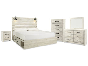 Cambeck Whitewash King Panel Storage Bedroom Set with Dresser, Mirror, Chest and Nightstand (Online Special Price) - Ornate Home
