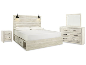 Cambeck Whitewash King Panel Storage Bedroom Set with Dresser, Mirror and Nightstand (Online Special Price) - Ornate Home