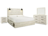 Cambeck Whitewash King Panel Storage Bedroom Set with Dresser, Mirror and Nightstand - Ornate Home