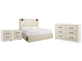 Cambeck Whitewash King Panel Storage Bedroom Set with Dresser and 2 Nightstands (Online Special Price) - Ornate Home