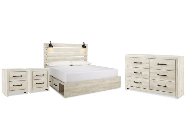 Cambeck Whitewash King Panel Storage Bedroom Set with Dresser and 2 Nightstands (Online Special Price) - Ornate Home