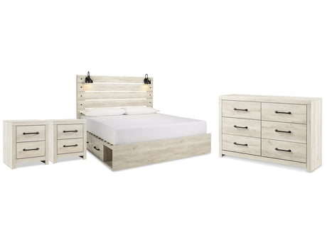 Cambeck Whitewash King Panel Storage Bedroom Set with Dresser and 2 Nightstands - Ornate Home