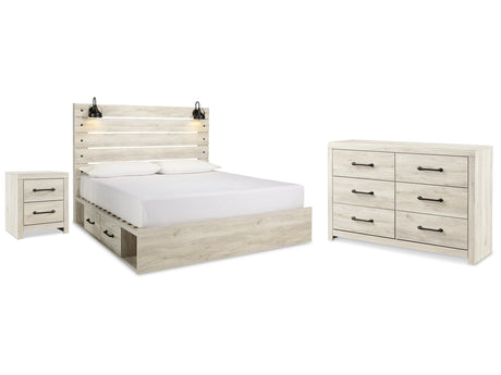 Cambeck Whitewash King Panel Storage Bedroom Set with. Dresser and Nightstand - Ornate Home