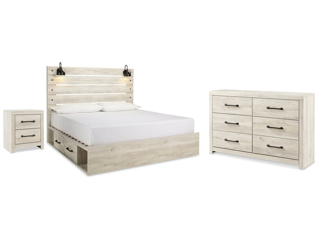 Cambeck Whitewash King Panel Storage Bedroom Set with. Dresser and Nightstand - Ornate Home