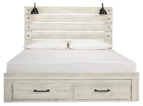 Cambeck Whitewash King Storage Bedroom Set with 2 Dressers, Mirror, and 2 Nightstands - Ornate Home