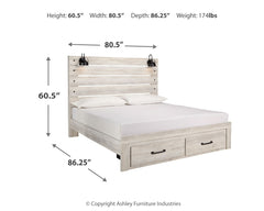 Cambeck Whitewash King Storage Bedroom Set with 2 Dressers, Mirror, and 2 Nightstands - Ornate Home