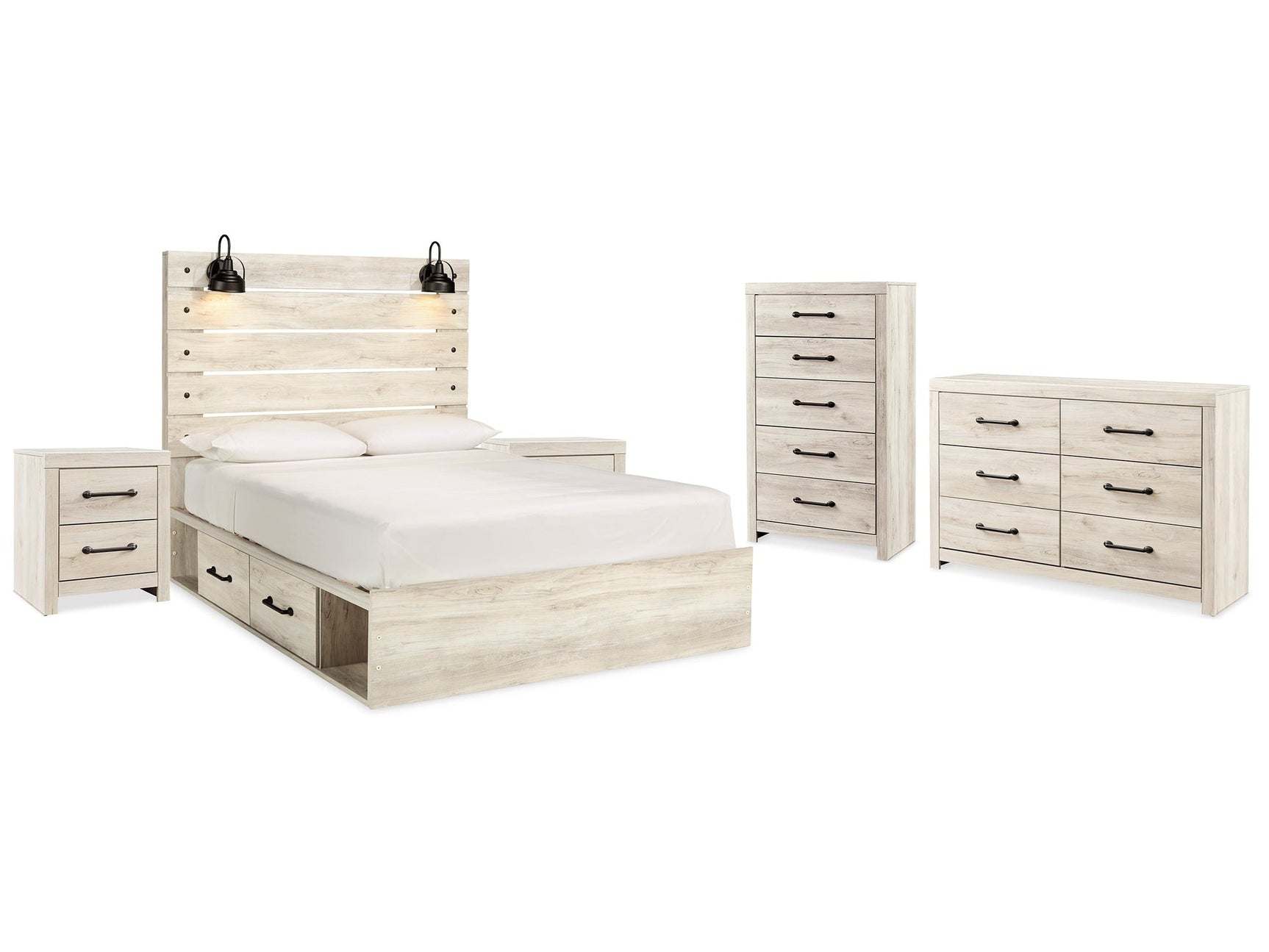 Cambeck Whitewash King Storage Bedroom Set with Dresser, Chest and 2 Nightstands (Online Special Price) - Ornate Home