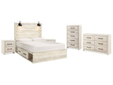 Cambeck Whitewash King Storage Bedroom Set with Dresser, Chest and 2 Nightstands - Ornate Home