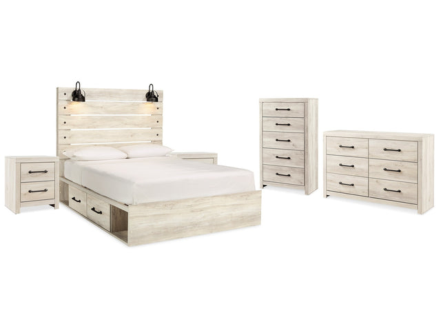 Cambeck Whitewash King Storage Bedroom Set with Dresser, Chest and 2 Nightstands - Ornate Home