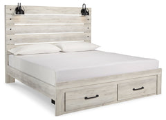 Cambeck Whitewash King Storage Bedroom Set with Dresser, Mirror and 2 Nightstands - Ornate Home