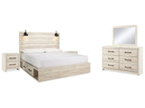 Cambeck Whitewash King Storage Bedroom Set with Dresser, Mirror and 2 Nightstands - Ornate Home