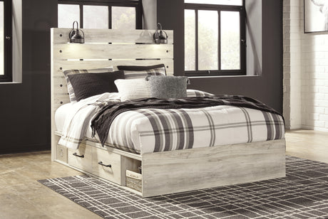 Cambeck Whitewash Queen Panel Bed with Storage, Dresser and Nightstand - Ornate Home