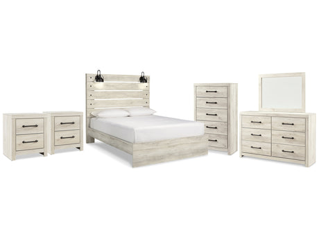 Cambeck Whitewash Queen Panel Bedroom Set with Dresser, Mirror, Chest and 2 Nightstands - Ornate Home
