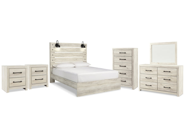 Cambeck Whitewash Queen Panel Bedroom Set with Dresser, Mirror, Chest and 2 Nightstands - Ornate Home