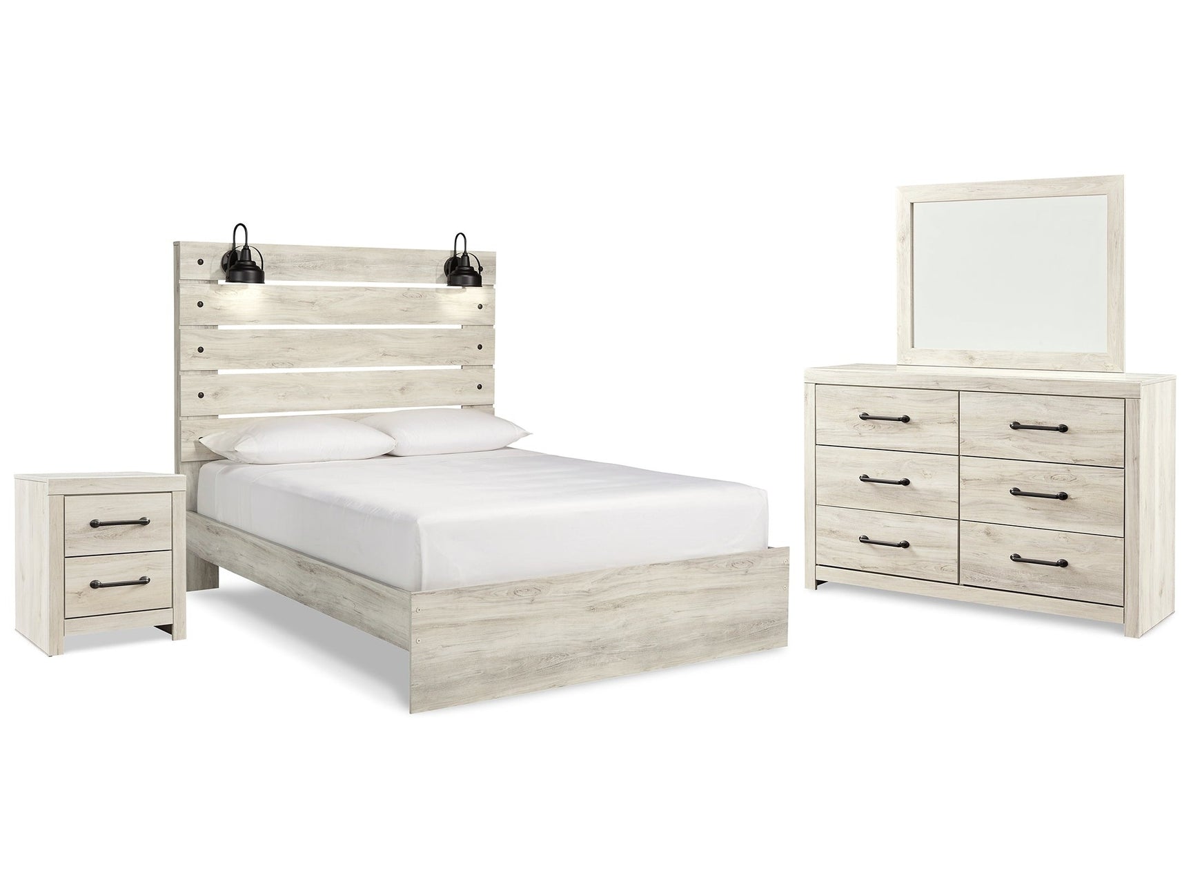 Cambeck Whitewash Queen Panel Bedroom Set with Dresser, Mirror and Nightstand - Ornate Home