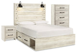 Cambeck Whitewash Queen Panel Bedroom Set with Storage, Chest and Nightstand - Ornate Home
