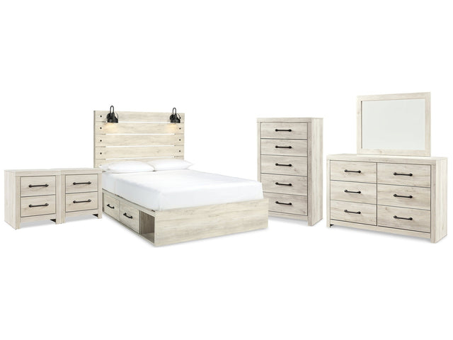 Cambeck Whitewash Queen Panel Bedroom Set with Storage, Dresser, Mirror, Chest and 2 Nightstands (Online Special Price) - Ornate Home