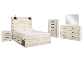Cambeck Whitewash Queen Panel Bedroom Set with Storage, Dresser, Mirror, Chest and Nightstand (Online Special Price) - Ornate Home