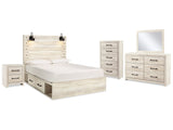 Cambeck Whitewash Queen Panel Bedroom Set with Storage, Dresser, Mirror, Chest and Nightstand - Ornate Home