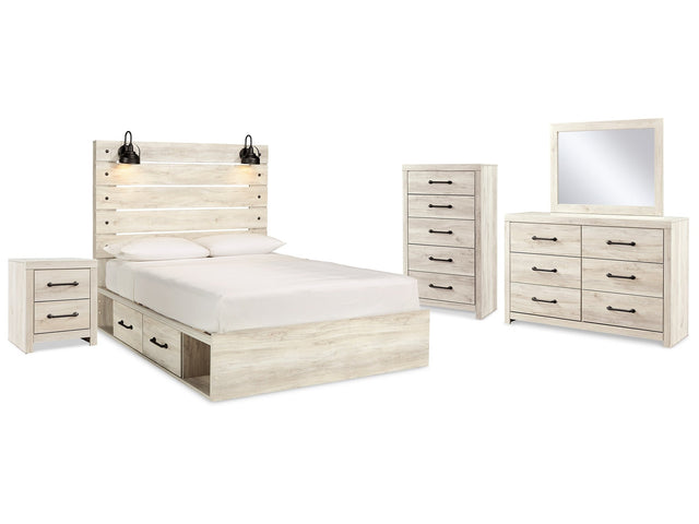 Cambeck Whitewash Queen Panel Bedroom Set with Storage, Dresser, Mirror, Chest and Nightstand - Ornate Home