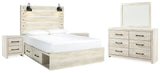 Cambeck Whitewash Queen Panel Bedroom Set with Storage, Dresser, Mirror and 2 Nightstands - Ornate Home