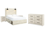 Cambeck Whitewash Queen Panel Bedroom Set with Storage, Dresser and 2 Nightstands - Ornate Home