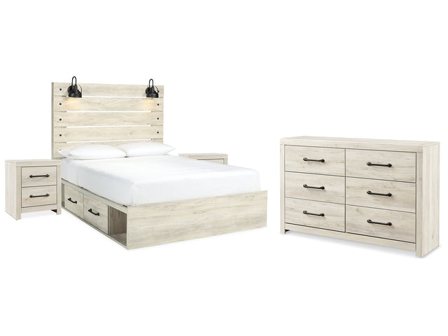 Cambeck Whitewash Queen Panel Bedroom Set with Storage, Dresser and 2 Nightstands - Ornate Home