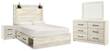 Cambeck Whitewash Queen Panel Bedroom Set with Storage, Dresser and Mirror (Online Special Price) - Ornate Home