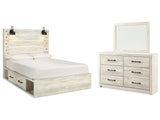 Cambeck Whitewash Queen Panel Bedroom Set with Storage, Dresser and Mirror - Ornate Home