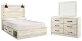 Cambeck Whitewash Queen Panel Bedroom Set with Storage, Dresser and Mirror - Ornate Home