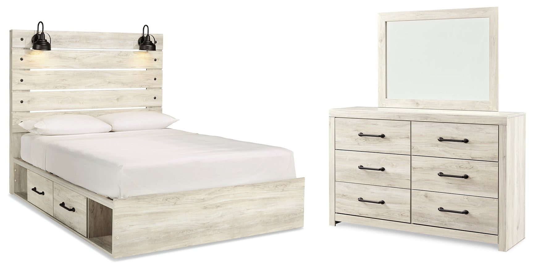 Cambeck Whitewash Queen Panel Bedroom Set with Storage, Dresser and Mirror - Ornate Home
