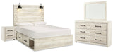 Cambeck Whitewash Queen Panel Bedroom Set with Storage, Dresser and Mirror - Ornate Home